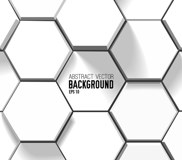 Abstract light geometric background with white 3d hexagons in mosaic style