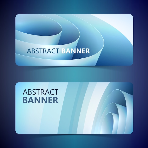 Free vector abstract light horizontal banners with blue rolled twisted wrapping paper coil isolated