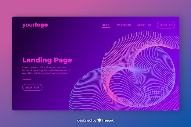 Abstract lineal shapes landing page template