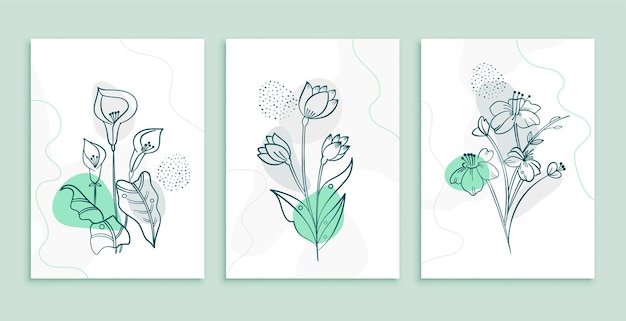 Free Vector abstract minimal flower and leaves decorative background posters set