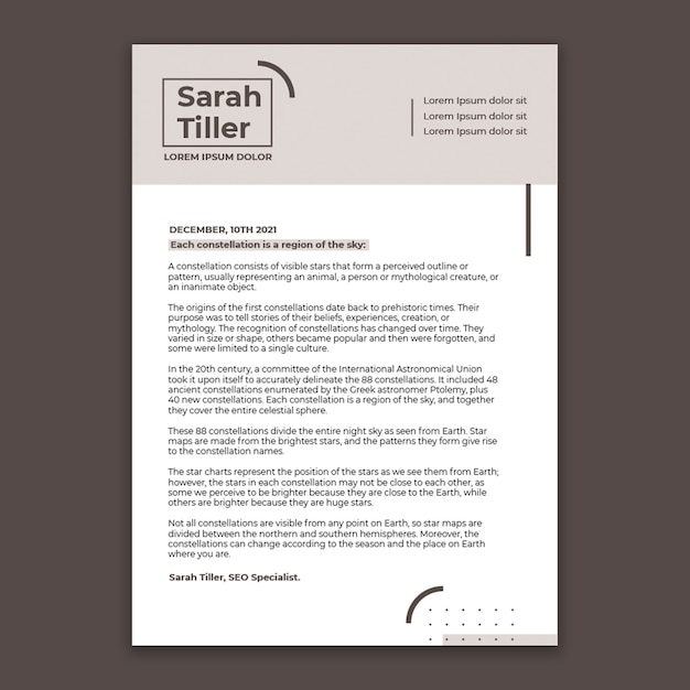 Free vector abstract minimalist seo cover letter