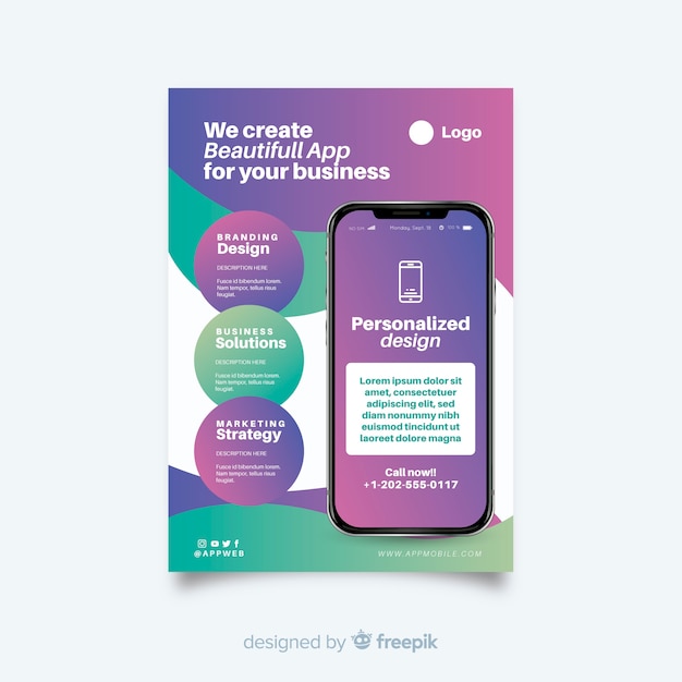 Free vector abstract mobile app flyer