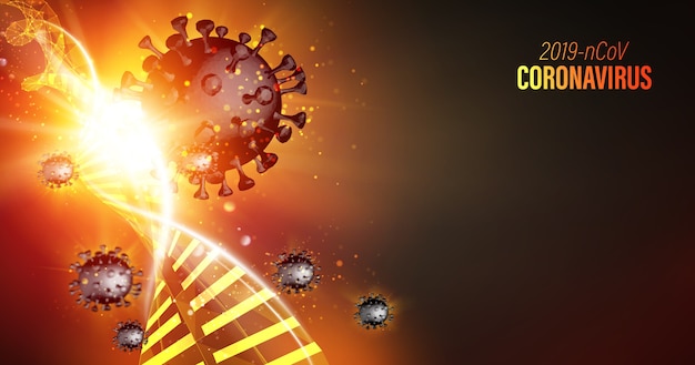 Abstract model of Coronavirus in futuristic rays.