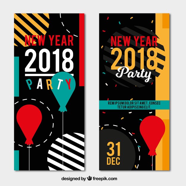 Abstract new year 2018 party banners with balloons