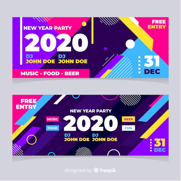 Free Vector abstract new year 2020 party banners with memphis effect