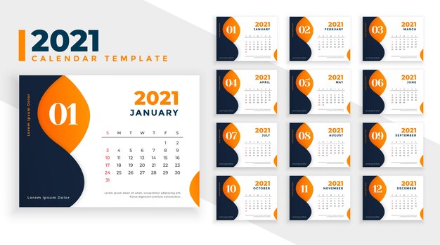 Abstract  new year calendar template  in orange theme