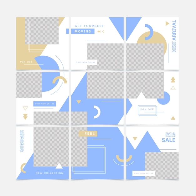 Abstract pack of social media puzzle feed posts