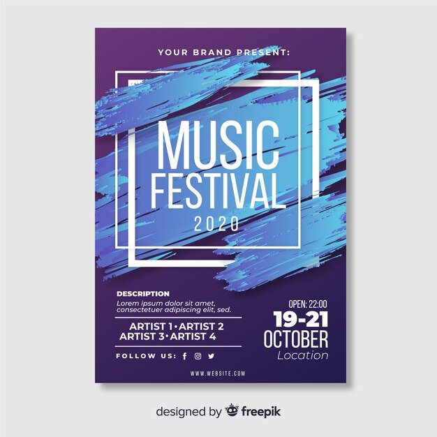 Abstract paint music festival poster template