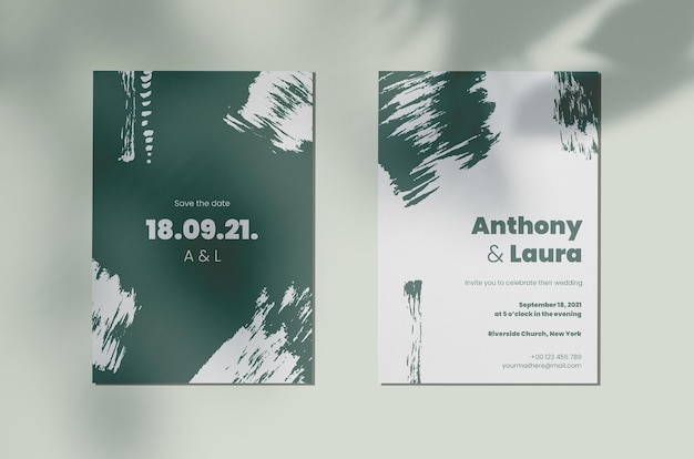 Abstract painted monochromatic wedding invitation