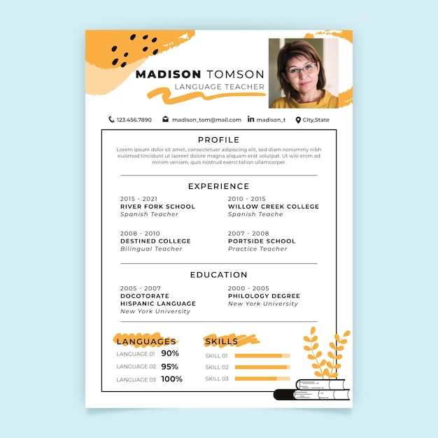 Abstract painted monocolor education resume