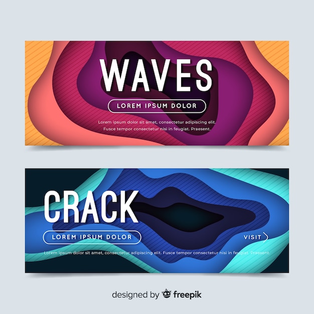 Abstract paper waves banner set