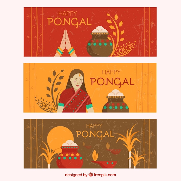 Free Vector abstract pongal banners