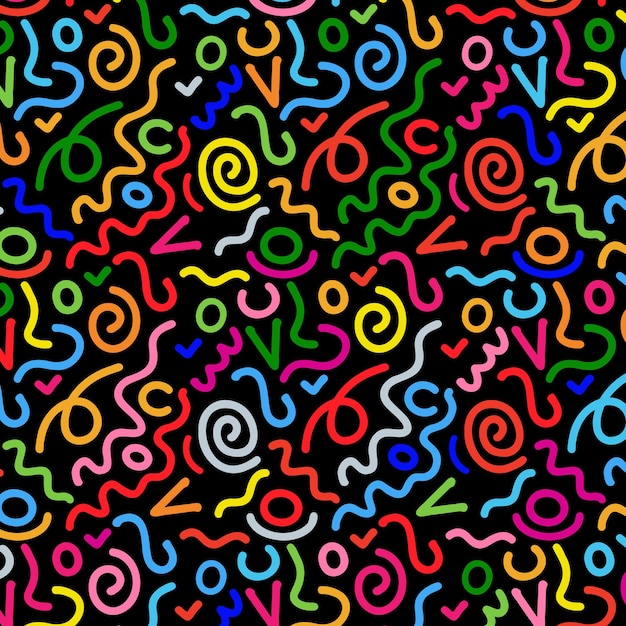 Abstract rainbow coloured doodle pattern design