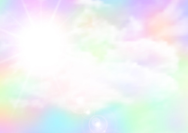 Abstract rainbow coloured sky with sunburst