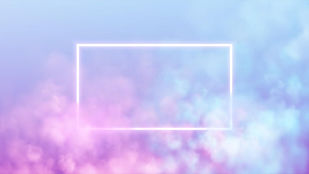 Free Vector abstract rectangle neon frame on pink and blue smoke background