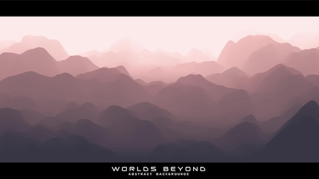 Free Vector abstract reddish landscape with misty fog till horizon over mountain slopes