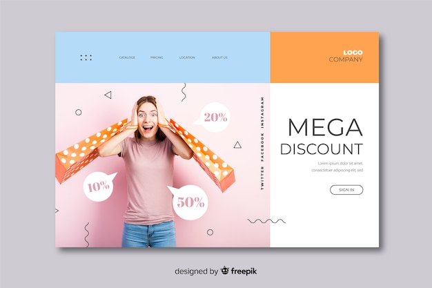 Free Vector abstract sales landing page with image