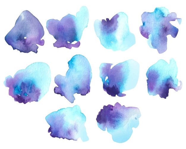 Abstract shape of blue and purple brush watercolor painting collection