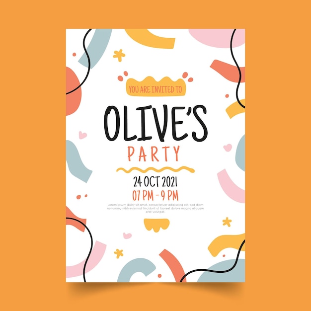 Abstract shapes birthday invitation template