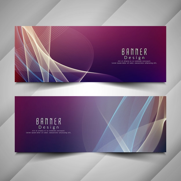 Abstract stylish colorful wavy banners set