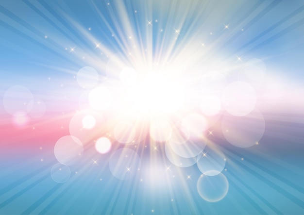 Abstract sunburst landscape background with bokeh lights