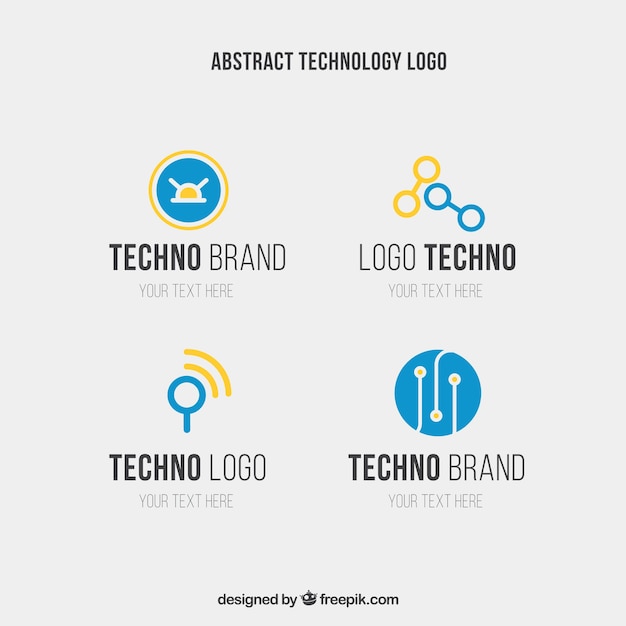 Free Vector abstract techno logo templates in blue and yellow colors