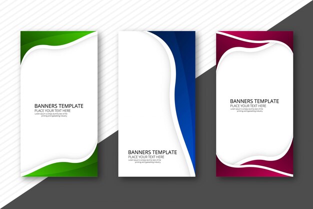 Abstract three wave colorful web banners header set 