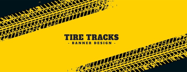 Free Vector abstract tire tracks mark yellow banner in grungy style