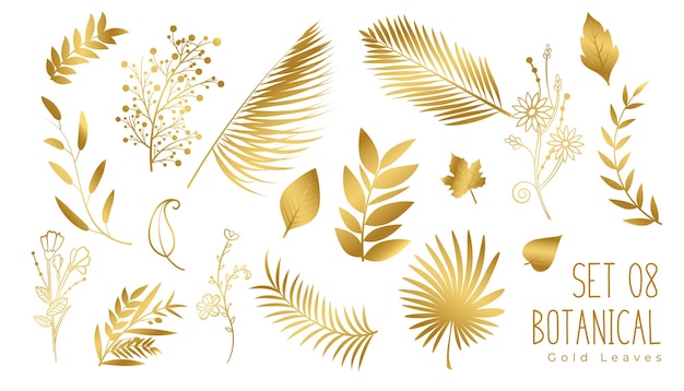 Free Vector abstract tropical golden leaves invitation banner in set