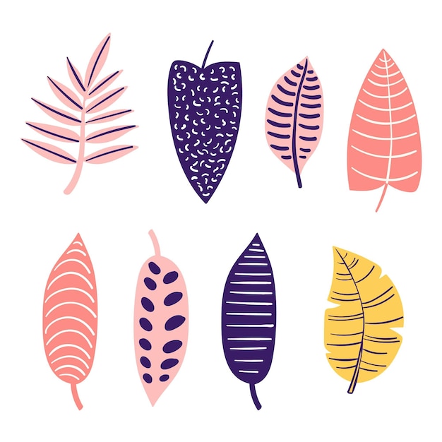 Abstract tropical leaves set