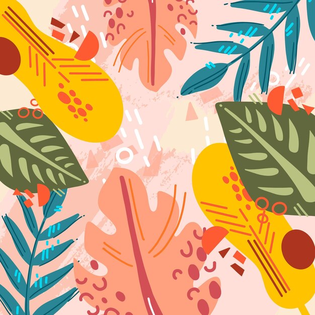 Abstract tropical leaves with pink background