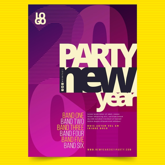 Abstract typographic new year 2021 party flyer template