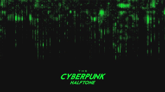 Abstract vector green cyberpunk halftone sound wave. Scrathed dotted texture element.