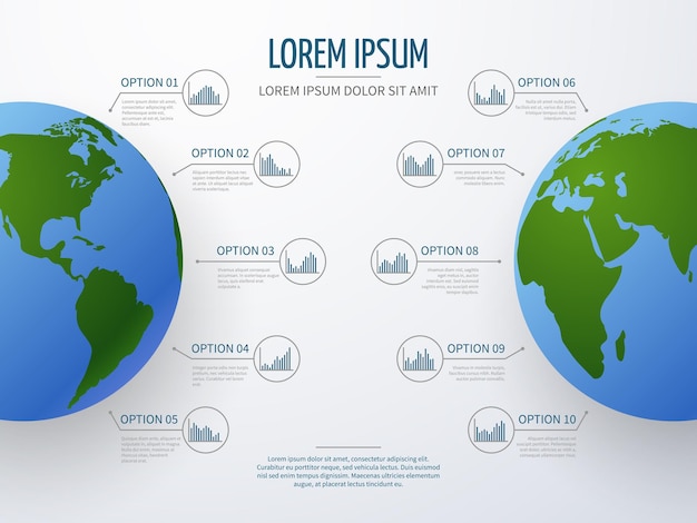 Free Vector abstract vector infographic with globe, diagrams, charts and options