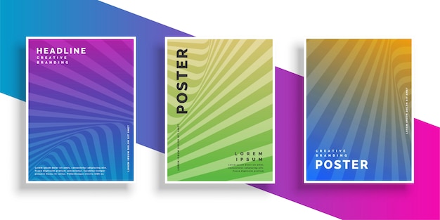 Abstract vibrant line rays flyer brochure design set