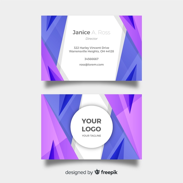 Abstract visiting card template with blue and purple shapes