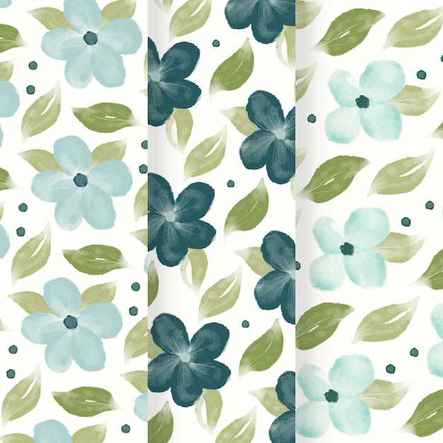 Abstract watercolor blue flowers pattern