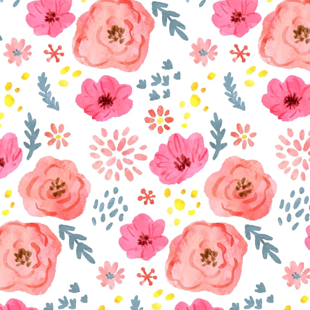 Abstract watercolor pink flowers pattern