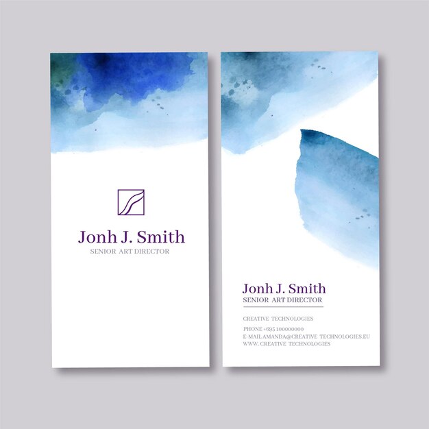 Abstract watercolor vertical business card template