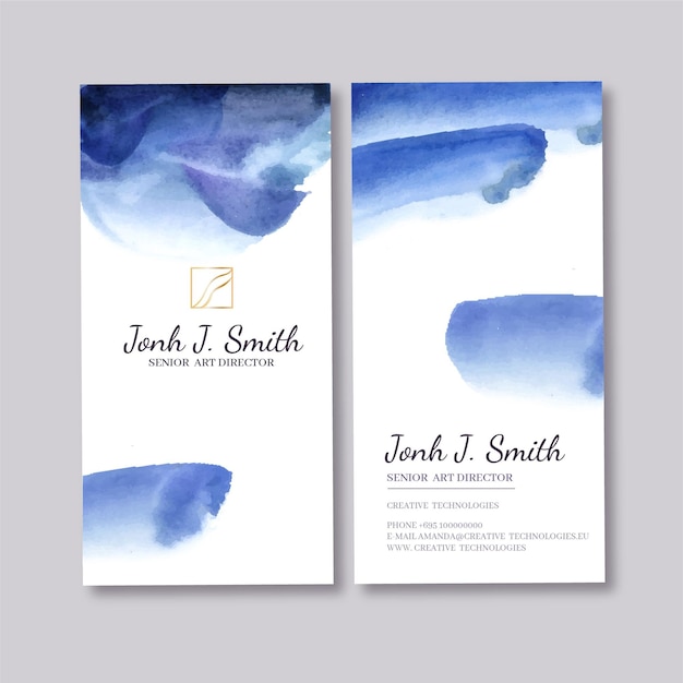 Abstract watercolor vertical business card template