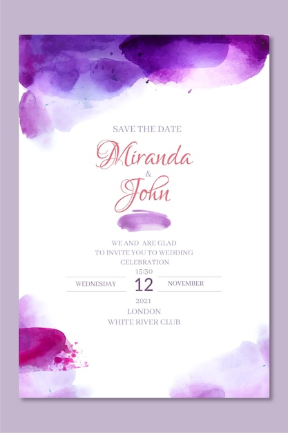 Abstract watercolor wedding invitation template