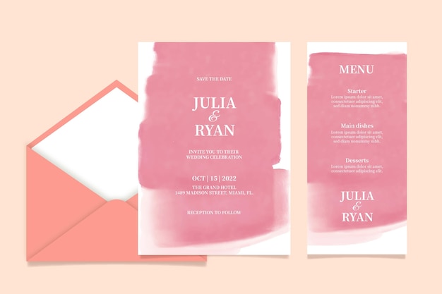 Abstract watercolor wedding invitation