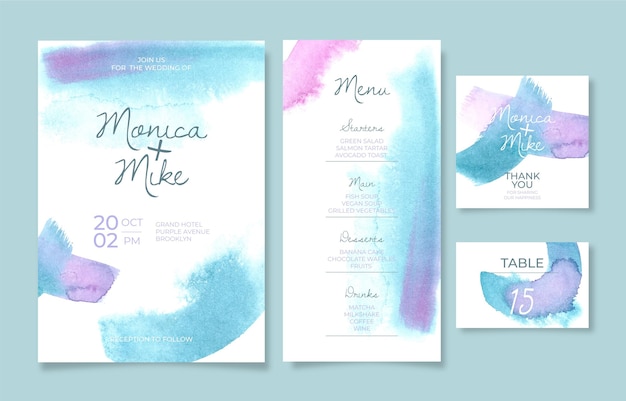 Free Vector abstract watercolor wedding stationery collection