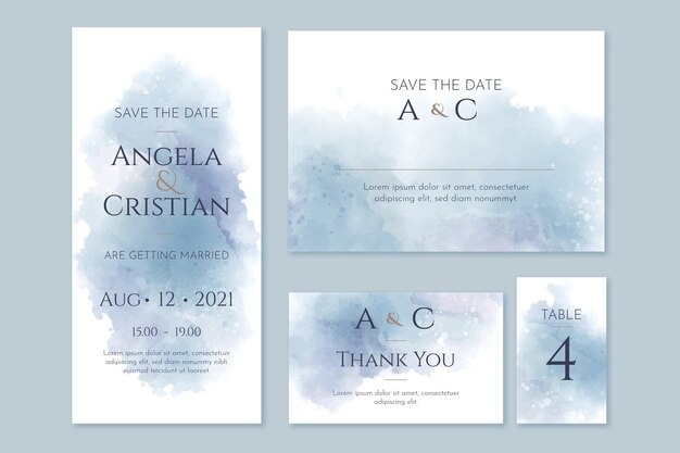 Abstract watercolor wedding stationery template