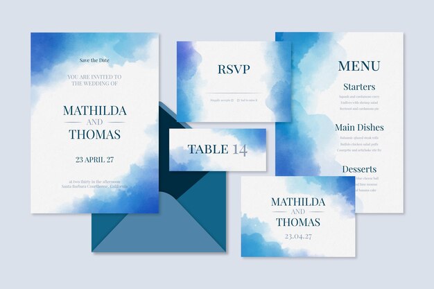 Abstract watercolor wedding stationery