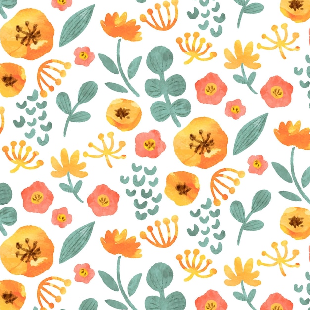 Abstract watercolor yellow flowers pattern