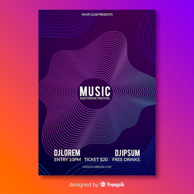 Abstract wave electronic music poster template