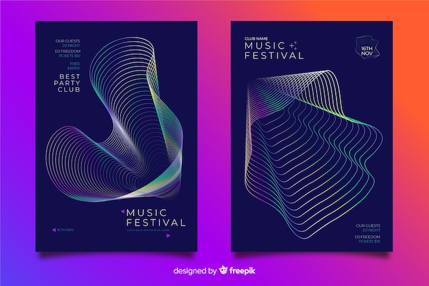 Abstract wave music poster template