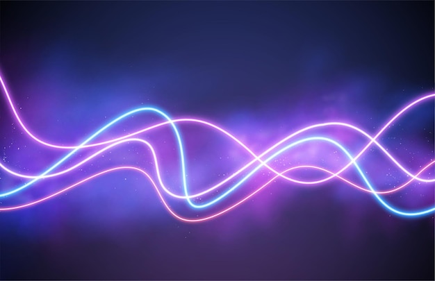 Abstract wave neon shape on pink smoke background