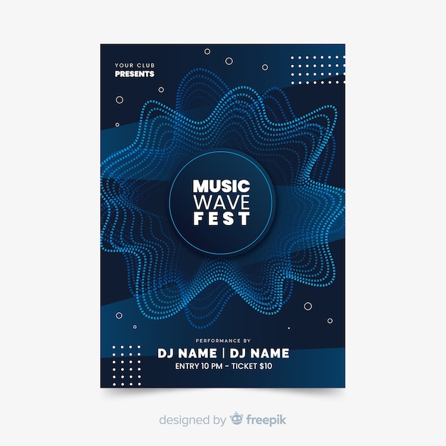 Abstract waves music poster template